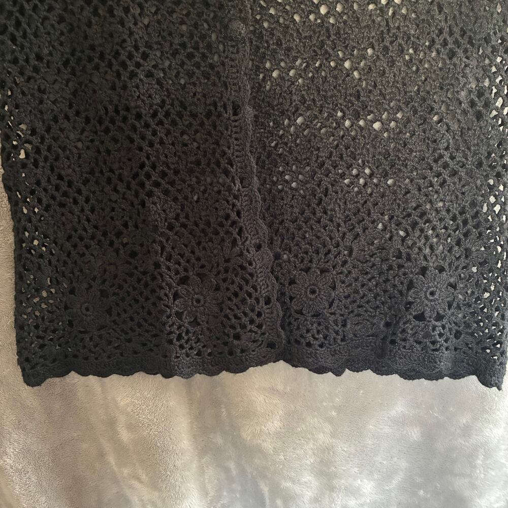 Vtg Laura Scott Crochet Cardigan Women L Black Floral Whimsigoth Dark‎ Cottage - Picture 6 of 16